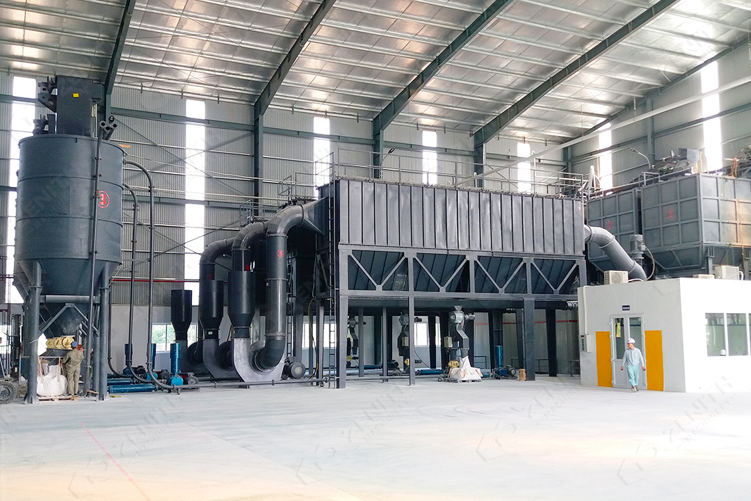 Complete coal grinding system installation at a power plant showing multiple XZM mills
