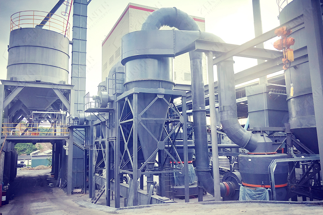 Grinding mill during a test run after cleaning