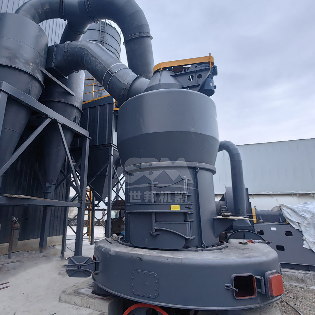 Desulfurized gypsum processing flow diagram showing material handling, drying, grinding, and packaging stages