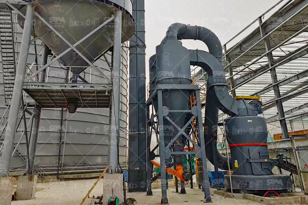 Industrial waste gypsum pre-treatment system showing crushing and drying equipment