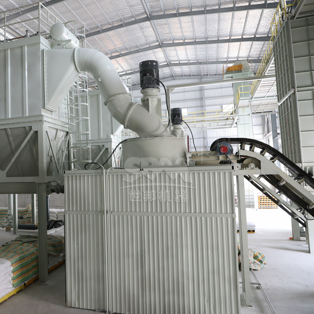 SCM Series Ultrafine Mill in an industrial setting, highlighting its compact design and dust collection system.