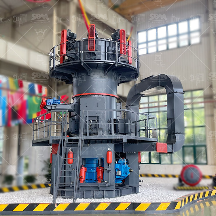 Cutaway diagram of an LM Series Vertical Roller Mill showing the grinding table, rollers, and classifier system