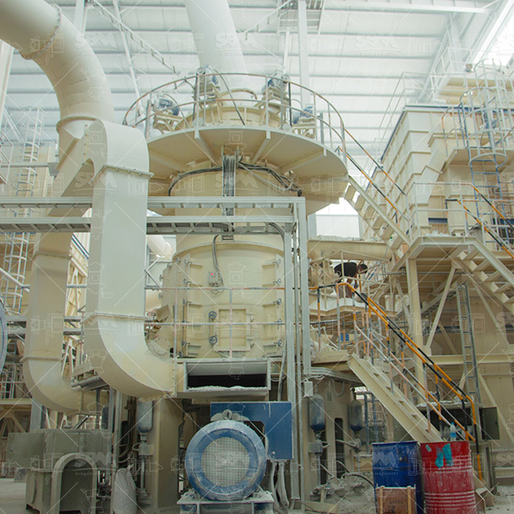 Overview of a building gypsum powder production line showing crusher, mill, and classifier