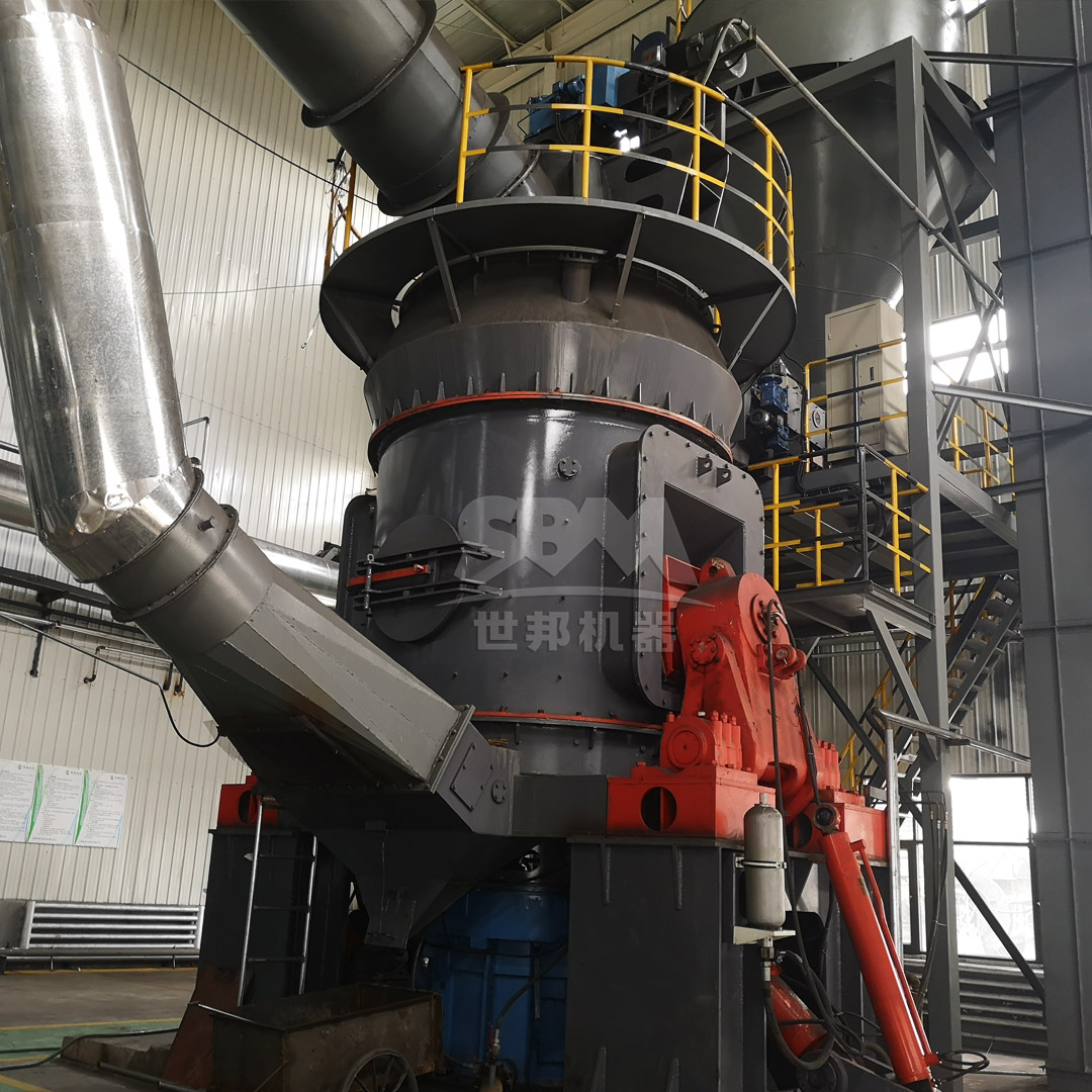 Internal working of a vertical roller mill for coal grinding showing roller, table and hot air flow paths