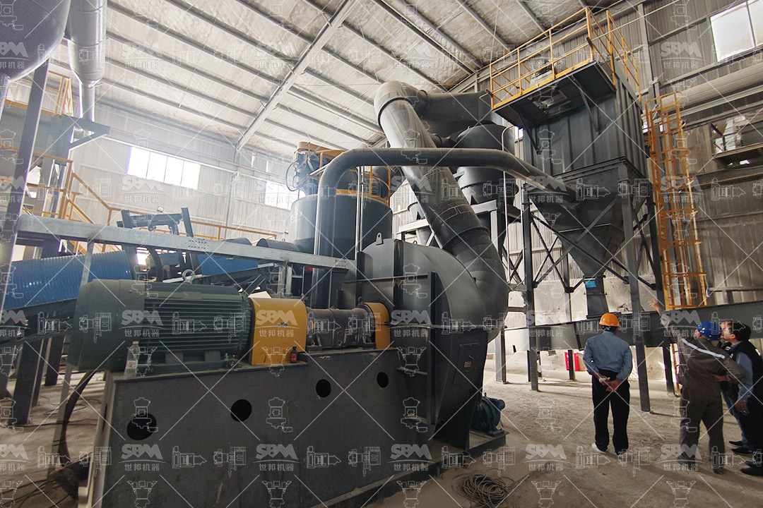 Overview of ground calcium carbonate production line with crushing and milling equipment