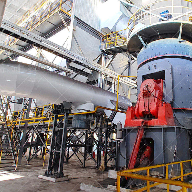 Vertical roller mill processing kaolin for ceramics showing the grinding table and rollers in operation